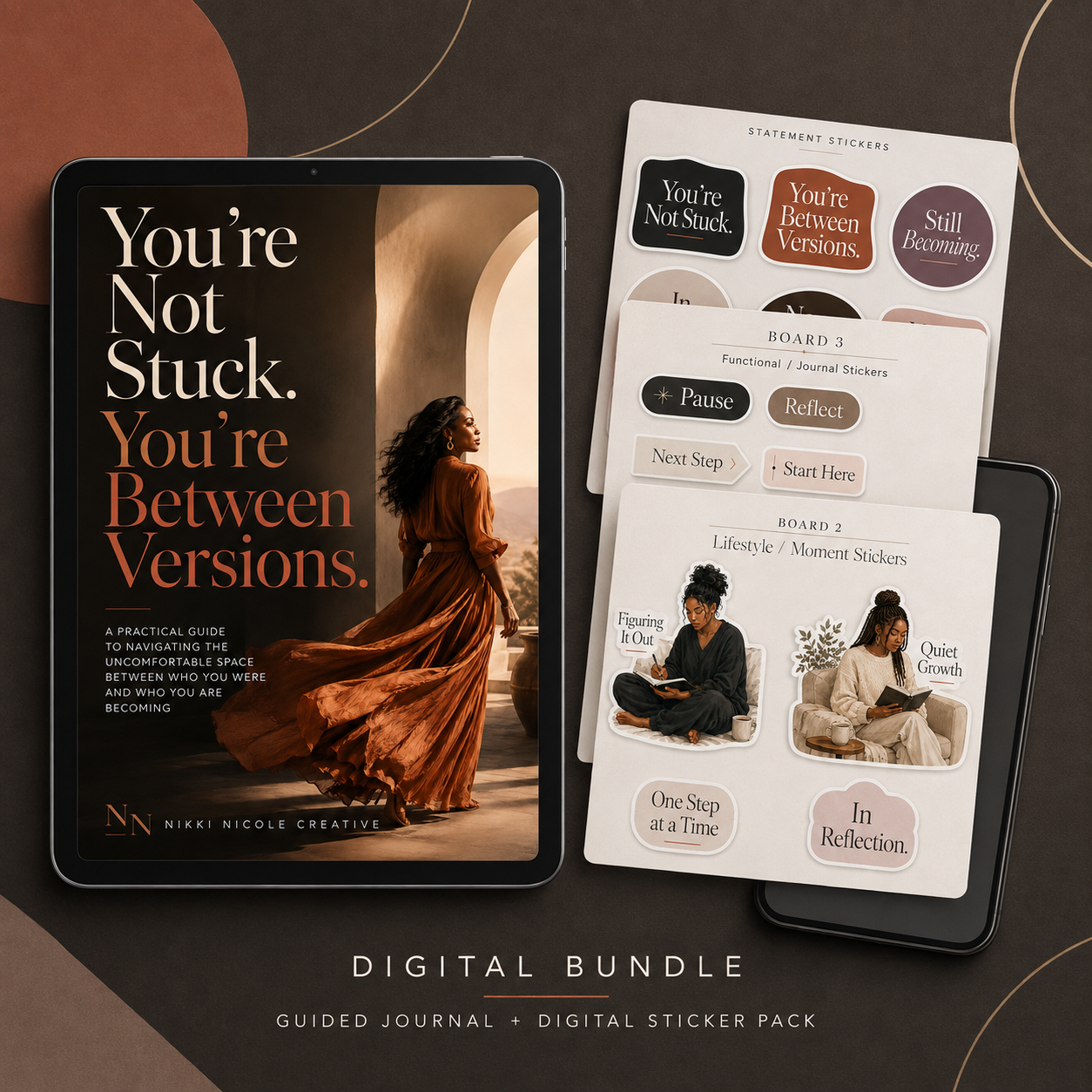 You're Not Stuck. You're Between Versions. | Digital Journal & Sticker Bundle