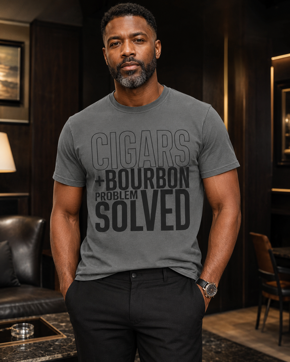 Cigars + Bourbon. Problem Solved. Men’s Statement Tee | Original Color Edit