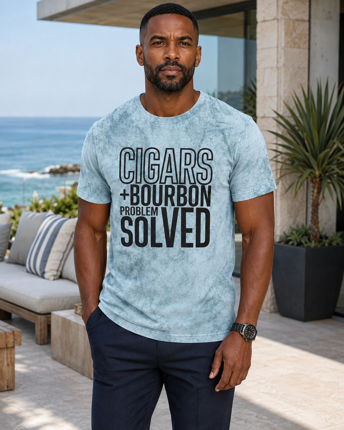 Cigars + Bourbon. Problem Solved. Men’s Statement Tee | Original Color Edit