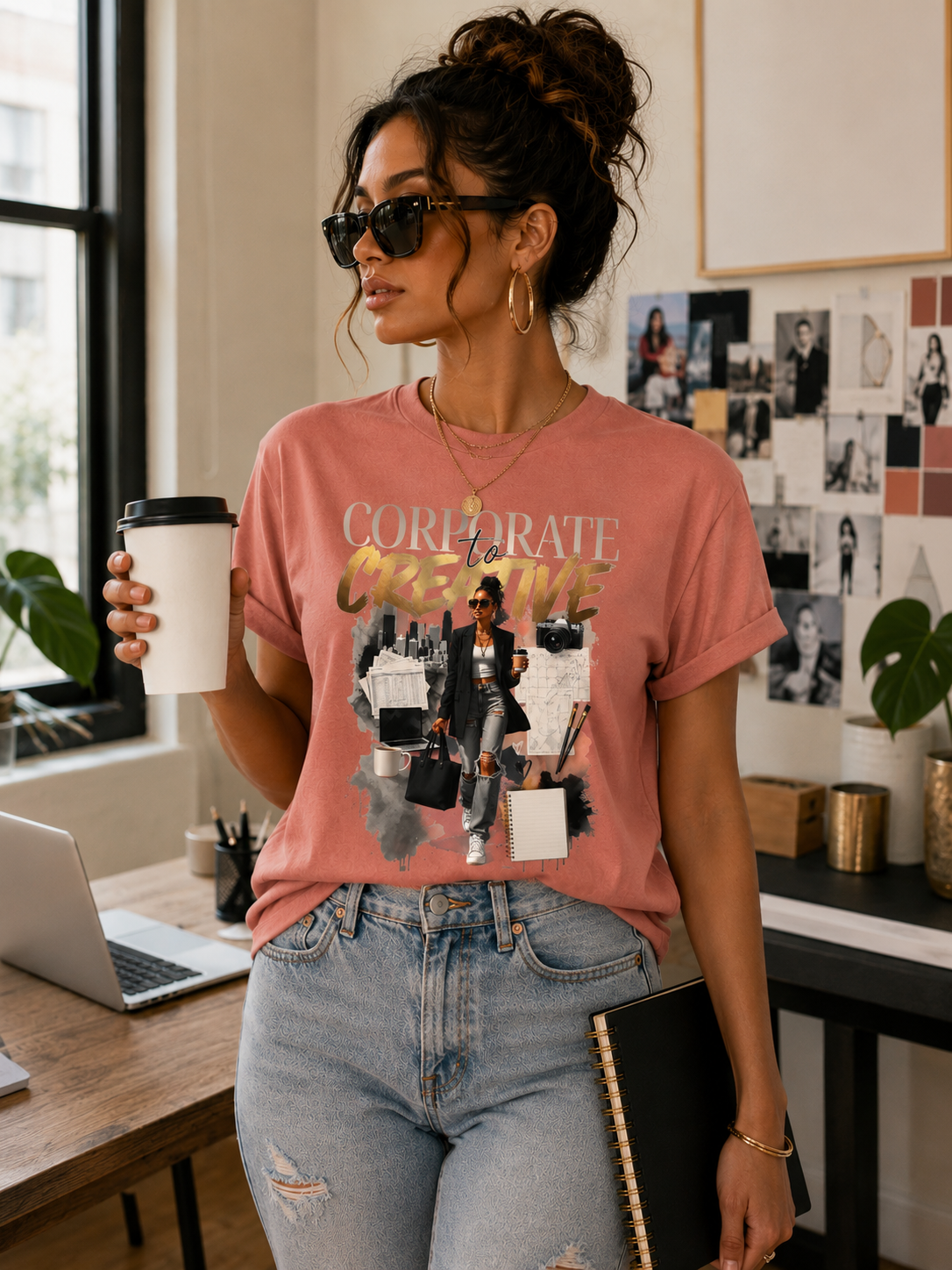 Corporate to Creative women's statement tee styled for an elevated casual look