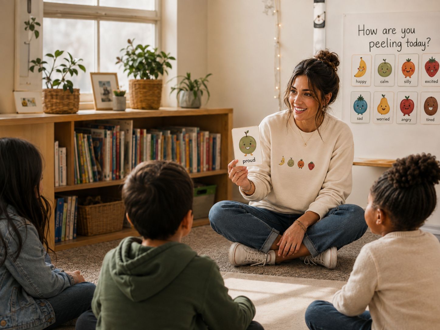 Teacher leading a How Are You Peeling classroom feelings check-in with students