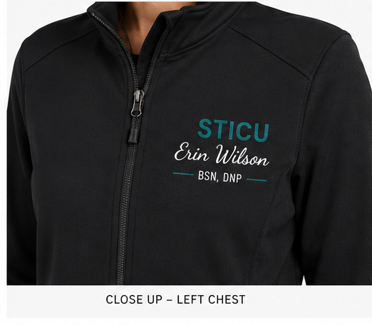Personalized nurse jacket Black left chest name detail