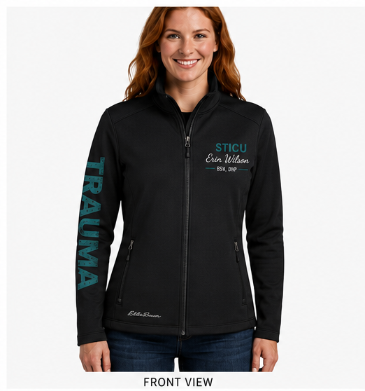 Personalized nurse jacket in Black, front view