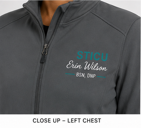 Personalized nurse jacket Iron Gate Gray left chest name detail