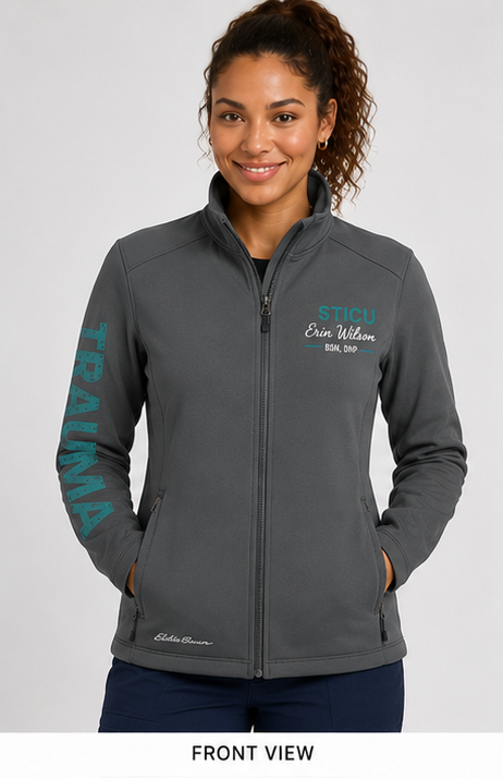 Personalized nurse jacket in Iron Gate Gray, front view