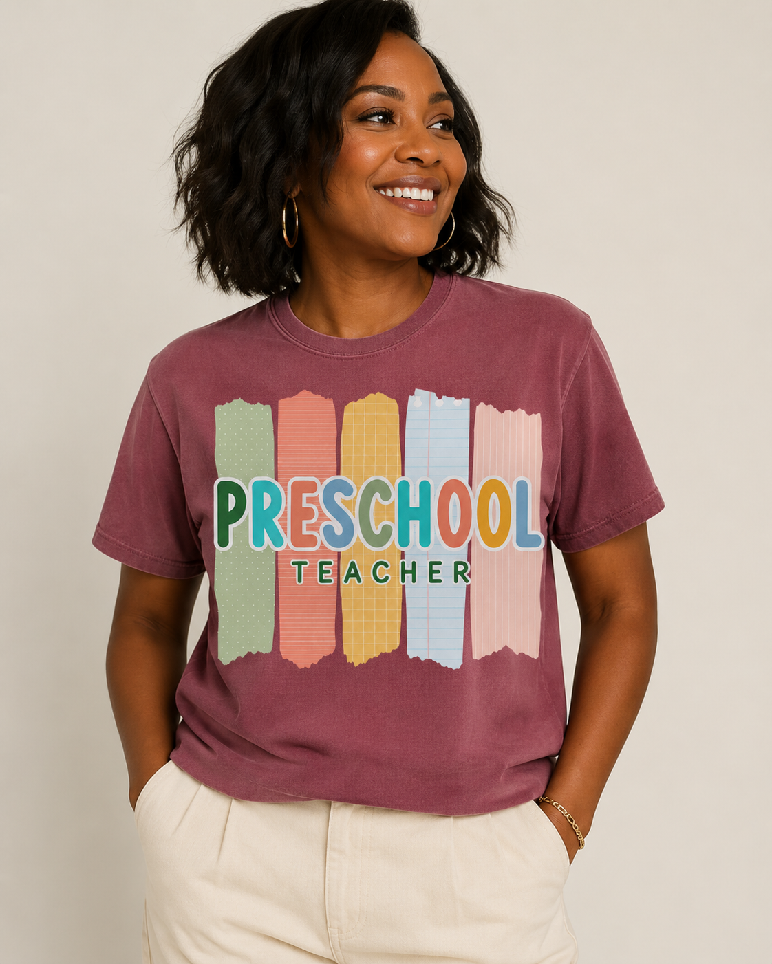 Preschool Teacher Comfort Colors tee in Berry lifestyle mockup
