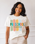 Preschool Teacher Comfort Colors tee in White lifestyle mockup
