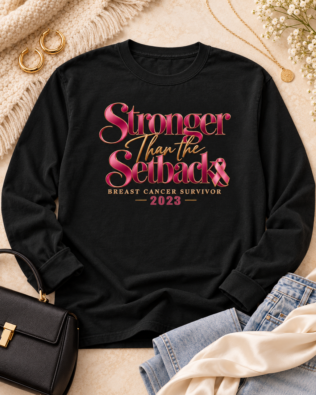 Stronger Than the Setback Comfort Colors tee styled flat lay