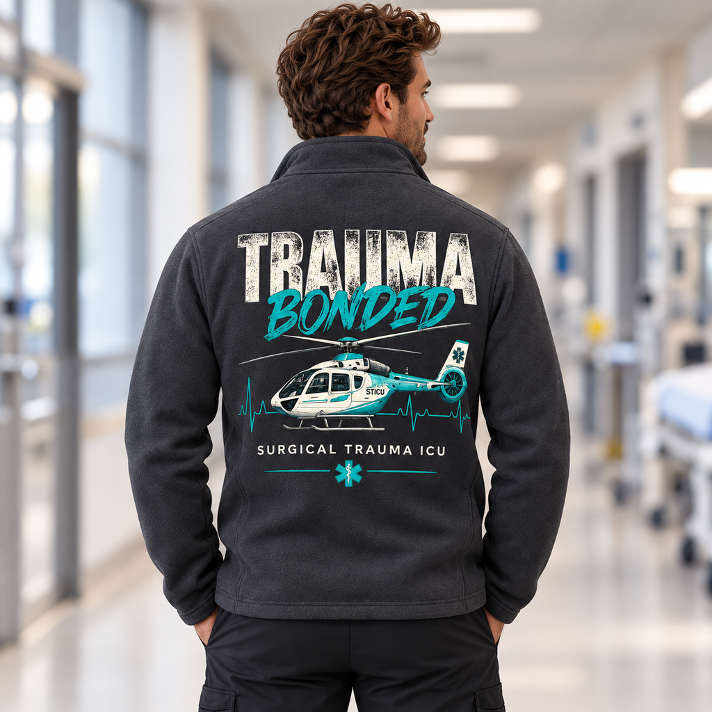 Iron Gate Gray Trauma-Bonded personalized unisex nurse jacket, back view