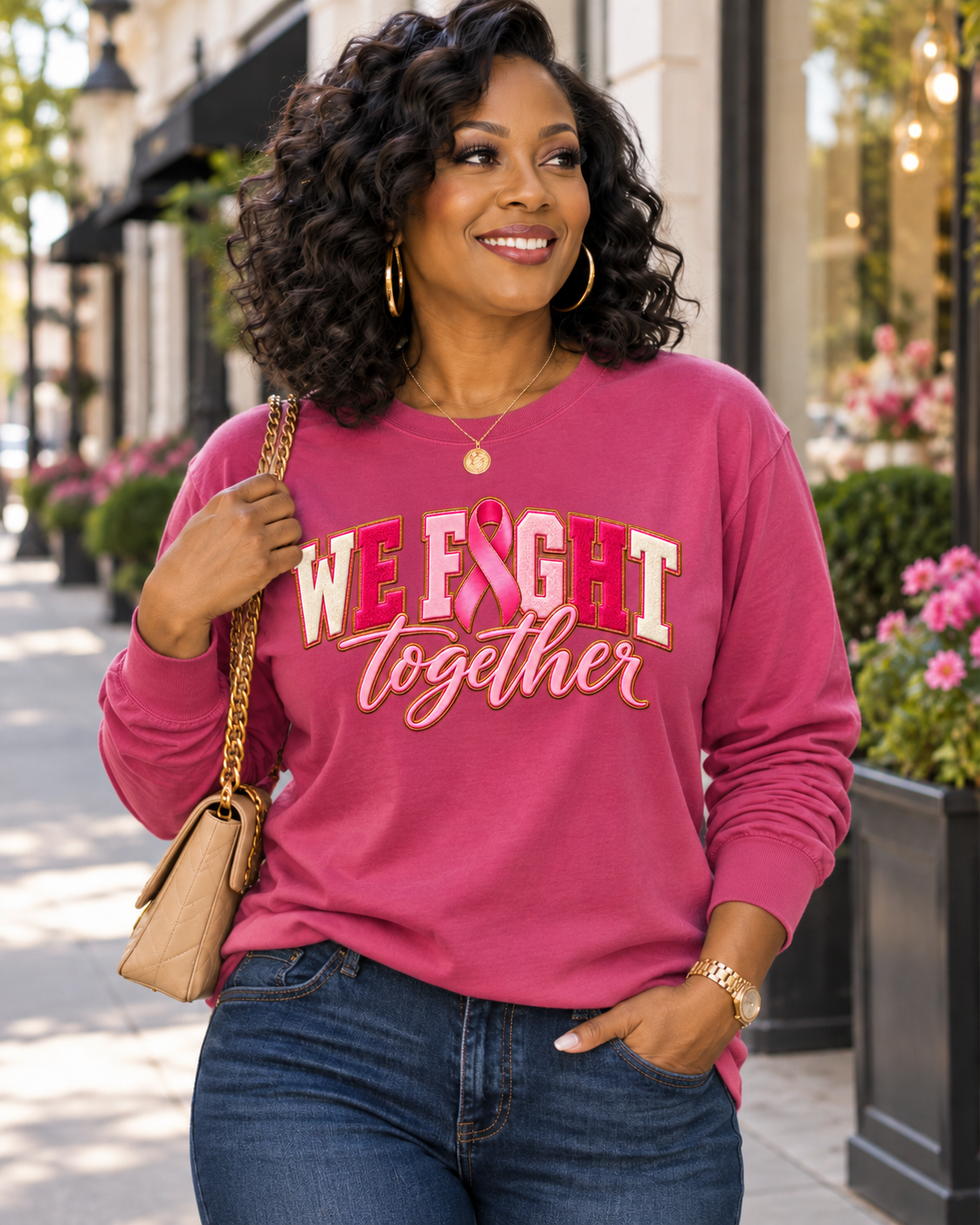 We Fight Together breast cancer awareness long sleeve in Comfort Colors Berry