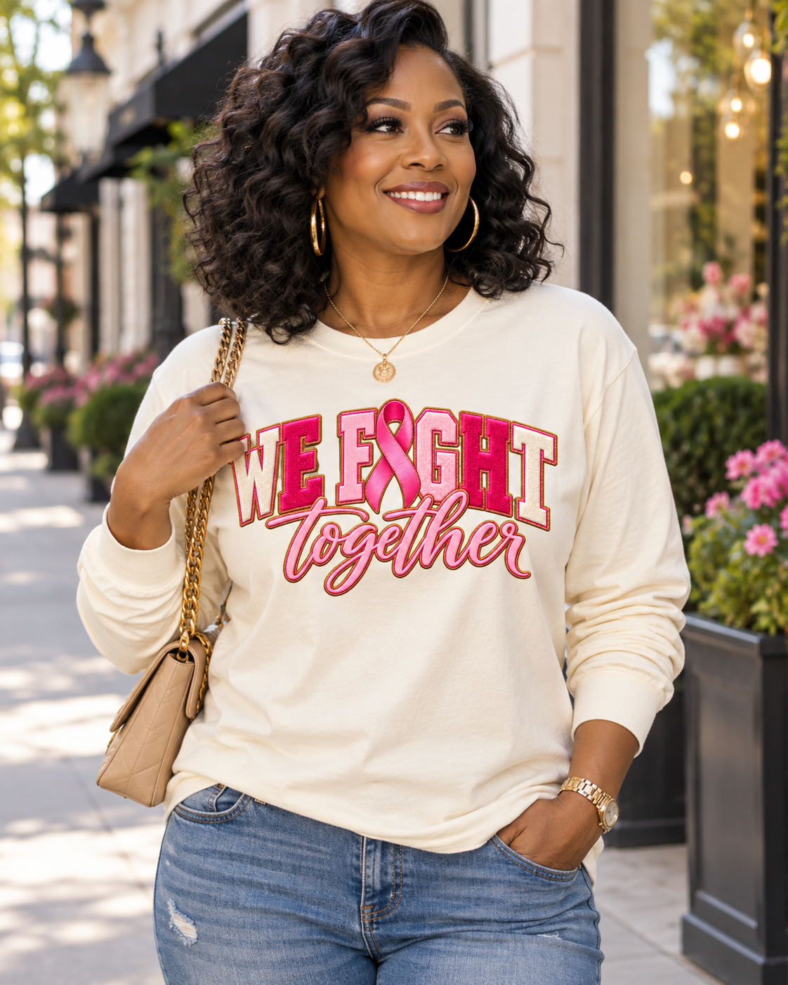 We Fight Together breast cancer awareness long sleeve in Comfort Colors Ivory
