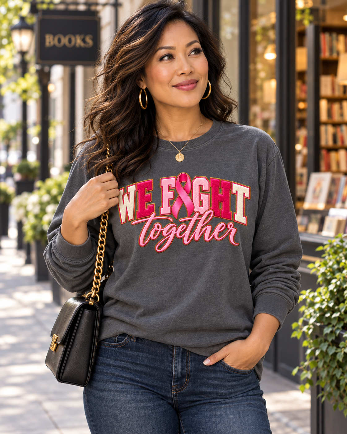 We Fight Together breast cancer awareness long sleeve in Comfort Colors Pepper