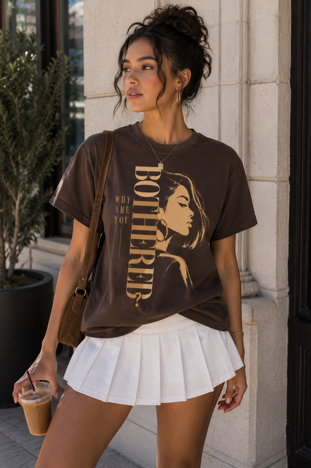 Why Are You Bothered illustrated statement tee in espresso