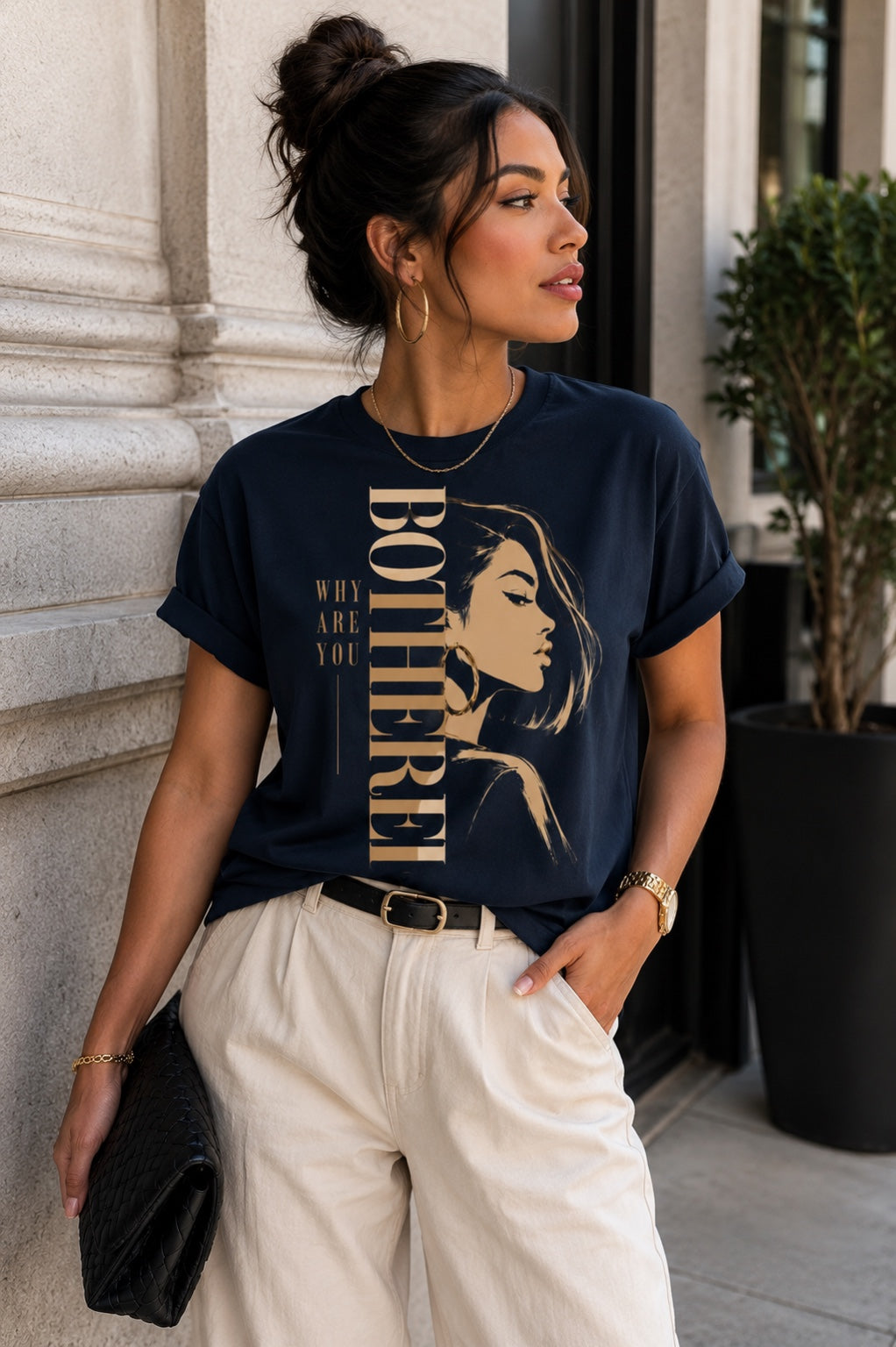 Why Are You Bothered illustrated statement tee in midnight navy