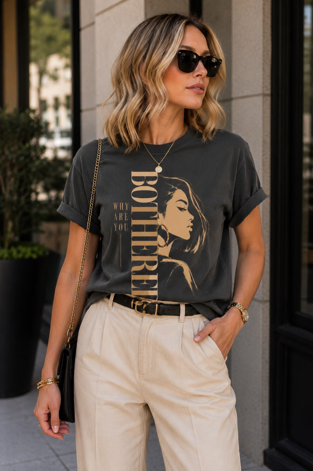 Why Are You Bothered illustrated statement tee in pepper gray